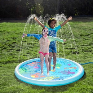 Joyfy 5ft Splash Pad for Kids, Non-Slip Outdoor Water Sprinkler Pad, Summer Fun Backyard Fountain Pool Water Games Spray Mat(Sea Themed) - 1 of 4