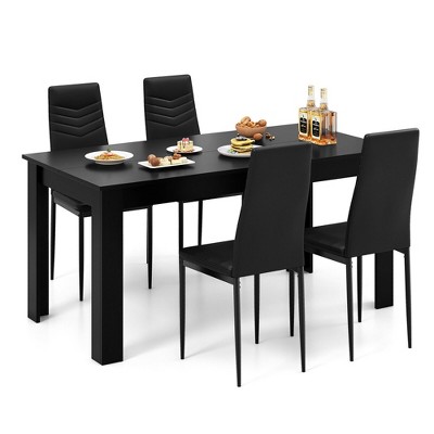 Tangkula Modern Rectangular Kitchen Table Set w/ 4 PVC Leather Dining Chairs Black