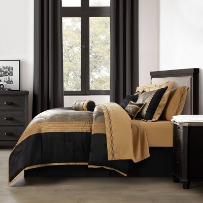 King Black and Gold Microfiber 15-Piece Comforter Set