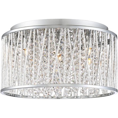 Possini Euro Design Modern Flush Mount Ceiling Light Fixture Woven Laser Cut Chrome 16" Wide Crystal for Bedroom Kitchen Hallway