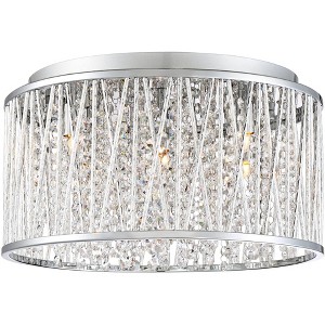 Possini Euro Design Modern Ceiling Light Flush Mount Fixture 16" Wide Chrome Woven Laser Cut Clear Crystal Beaded Strands for Bedroom Kitchen Hallway - 1 of 4