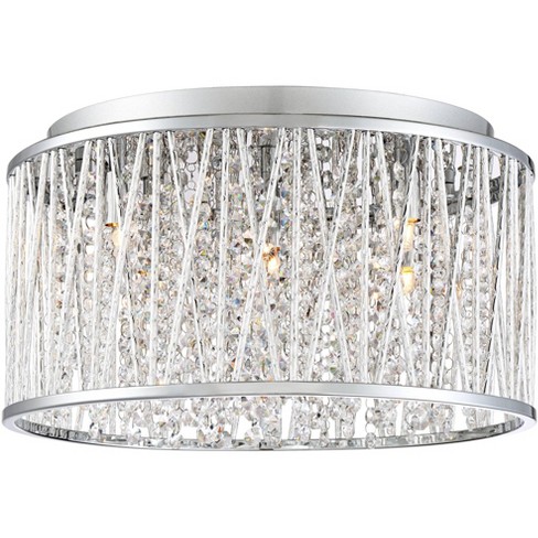 Possini Euro Design Modern Ceiling Light Flush Mount Fixture 16 Wide  Chrome Woven Laser Cut Clear Crystal Beaded Strands for Bedroom Kitchen  Hallway