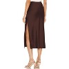 Women's Satin Midi Skirt - High Waist Slit Design with Comfortable Elastic Waistband Chocolate - 3 of 4