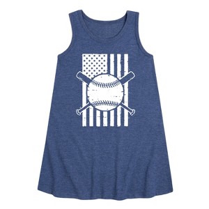 Girls' - Instant Message - Baseball Flag Graphic Sleeveless Aline Dress - 1 of 4