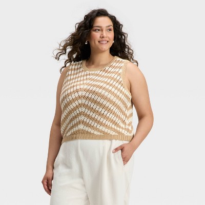Women's Crewneck Crochet-Style Pullover Sweater Tank - A New Day™