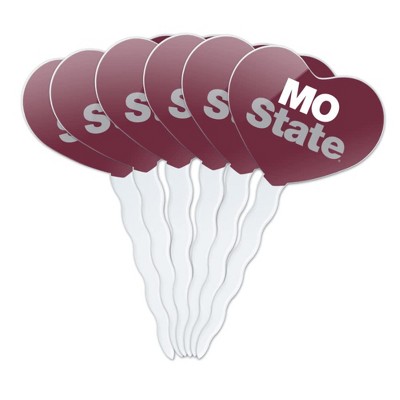 Missouri State University Primary Logo Heart Love Cupcake Picks Toppers Decoration Set of 6