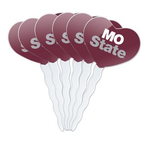 NCAA Missouri State University Primary Logo Heart Love Cupcake Picks Toppers Decoration Set of 6 - 1 of 4