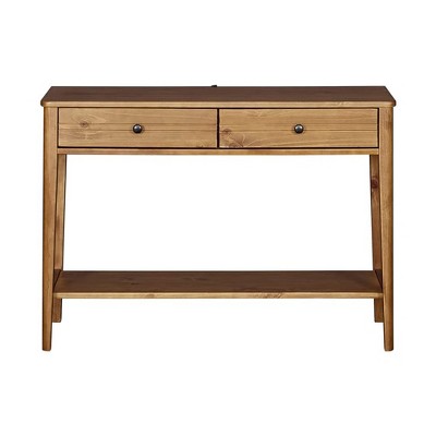 Honey Brown Mid Century Pine Wood Console Table with Storage
