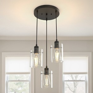 YANSUN 3-Light Espresso Vintage Cluster Hanging Ceiling light Fixture Pendant with Clear Glass Shade for Kitchen Dining Room - 1 of 1