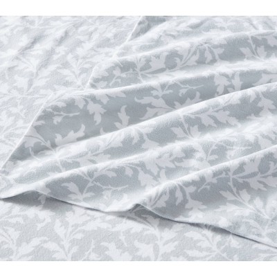 Twin Dove Gray Cotton Flannel Sheet Set with Floral Print