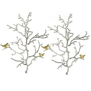17x5.5x22inMetal Branch Wall Sculptures with Bird Accents, Set of 2 - 1 of 1