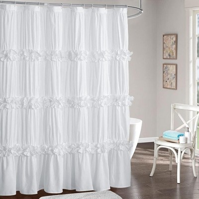 Victorian Ruffle Shower Curtain, Ruched Microfiber Vintage Handcrafted Bow Tie Bath Curtain for Master Bathroom