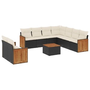 vidaXL Garden Sofa Set Black PE Rattan Large Adjustable Feet - 1 of 4