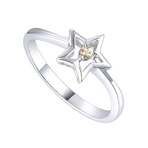 Sterling Silver White Gold Plated Star Ring with Stunning Yellow Tourmaline Gemstone – A Radiant and Elegant Design - 1 of 3