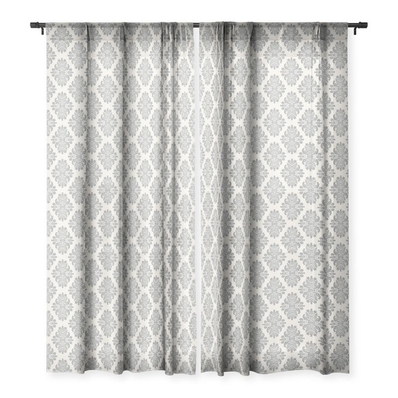 Avenie Neutral Damask Flourish 96" x 50" Single Panel Sheer Window Curtain - Society6, 3 of 7