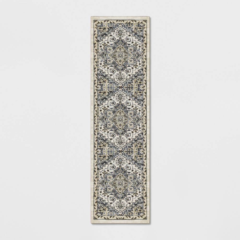 2'X7' Printed Persian Style Geometric Design Tufted Accent Rugs Gray - Threshold™