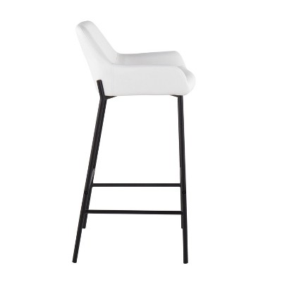 Daniella Industrial Black Metal and White Faux Leather Barstools - Set of 2