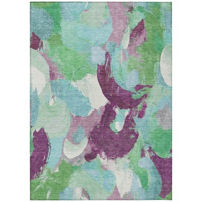 HomeRoots 3' X 5' Teal Blue Green And Purple Abstract Washable Indoor Outdoor Area Rug