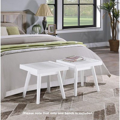 Larwich White Solid Wood Slatted Bedroom Bench, 19-Inch
