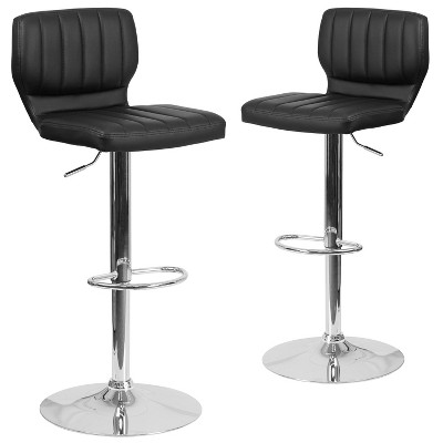 Emma and Oliver 2 Pack Contemporary Vinyl Adjustable Height Barstool with Vertical Stitch Back and Chrome Base