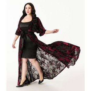 Unique Vintage Women's Plus Velvet Burnout Duster - 1 of 4