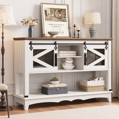 Farmhouse Entryway Console Table with Storage,46" Rustic Sofa Table with Sliding Barn Doors,Cabinet Organizer for Entryway,Living Room and Hallway