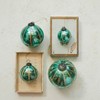 Storied Home Large Glass Ball Ornament with Embedded Eucalyptus Leaves, Turquoise - 2 of 3