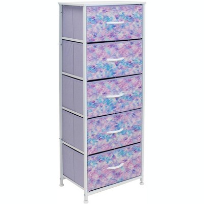 Sorbus Narrow 5 Drawers Nightstand with Steel Frame, Wood Top, Easy Pull Fabric Bins for Home, Bedroom, Office & Dorm