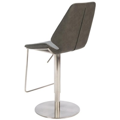 Adjustable Saddle Style Gray Leather & Metal Bar Stool