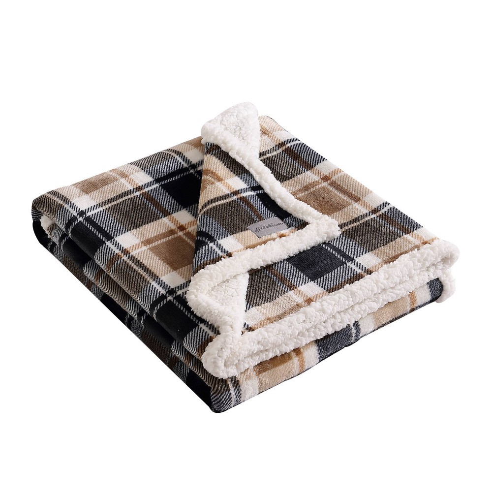 Photos - Duvet Eddie Bauer 50"x60" Rugged Plaid Reversible Throw Blanket Beige  