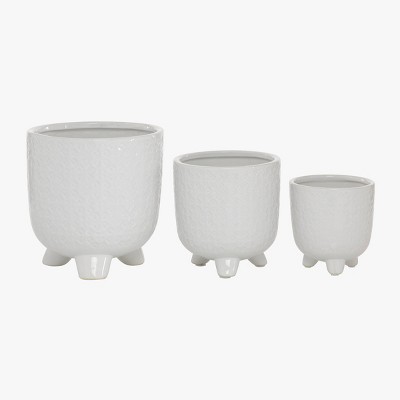 Set of 3 Ceramic Planter with Legs White - Olivia & May