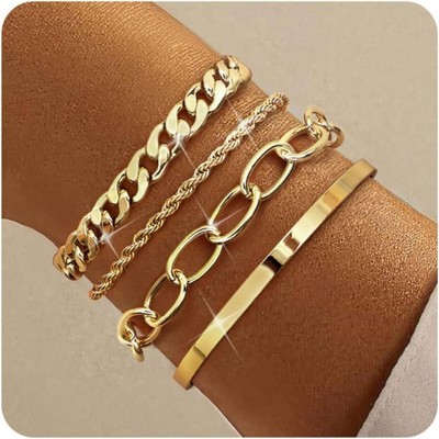 14k Chunky Gold Bracelets for Women Non Tarnish, Womens Gold Bracelet Stack Layered Chunky Chain Bracelets Waterproof Link