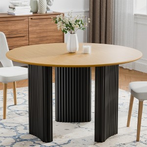 Wooakway 46" Two-tone Round Oak Dining Table with 3 Legs Kitchen Table with Solid Wood Base for 4 - 1 of 4