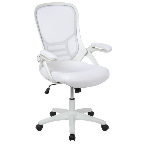 Emma and Oliver High Back White Mesh Ergonomic Office Chair with White Frame and Flip up Arms