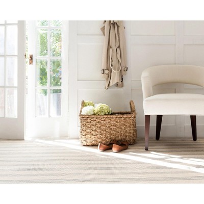 Blue and White Striped Cotton Flat Woven Runner Rug 2.5 x 12