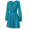 Womens Deep V Neck Mini Dress Long Sleeve Elastic Waist A Line Casual Wrap Midi Dress - 3 of 4