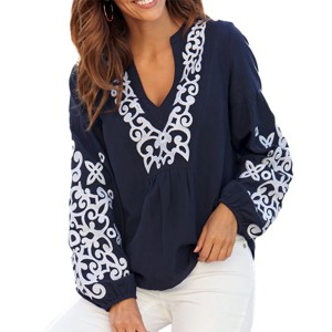 Women's Embroidered Long Sleeve Blouse Shirt - LASCANA - 1 of 4