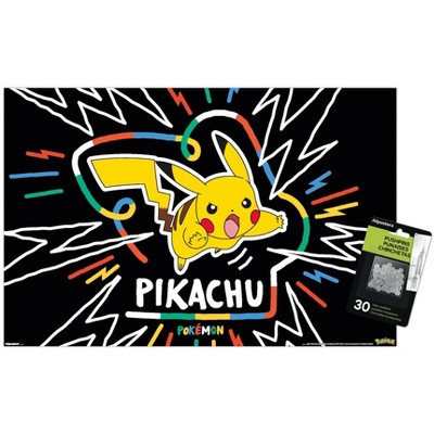 Trends International Pokémon: Colorful Doodle - Pikachu Unframed Wall Poster Print Clear Push Pins Bundle 14.725" x 22.375"