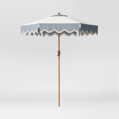 Round Scalloped Fringe Edge Outdoor Patio Market Umbrella Slate Blue - Threshold™ designed with Studio McGee
