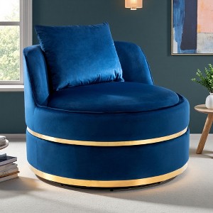 360-degree Swivel Accent Barrel Chair Upholstered in Velvet with Pillow and Oversized Cushion - 1 of 4
