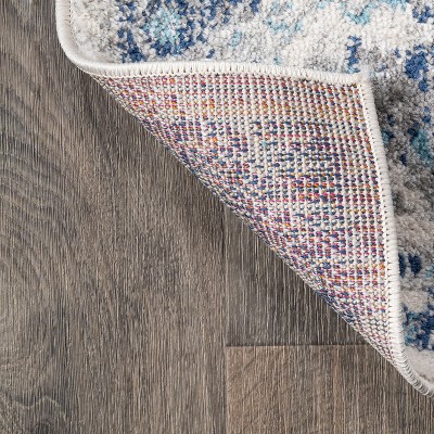 French Country Blues Medallion 2x8 Runner Rug in Synthetic Weave