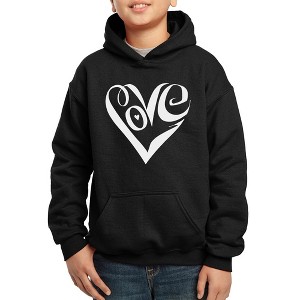 LA Pop Art Boy's Word Art Hooded Sweatshirt - Script Love Heart - 1 of 4