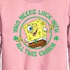 Boys' - SpongeBob Squarepants - Who Needs Luck With This Charm Graphic Long Sleeve Fleece Sweatshirt - 2 of 4