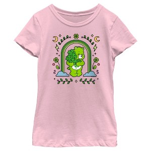 Girl's Care Bears St. Patrick's Day Good Luck Bear Green Rainbow Arch T-Shirt - 1 of 4