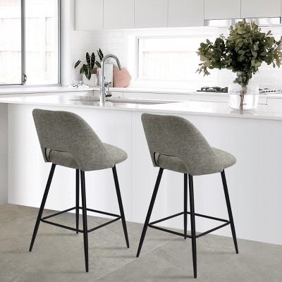 Edwin 26.5" inches Fabric Counter Height Stools,Armless Upholstered Counter Stools With Backs Set Of 2,Black Metal Frames-The Pop Home