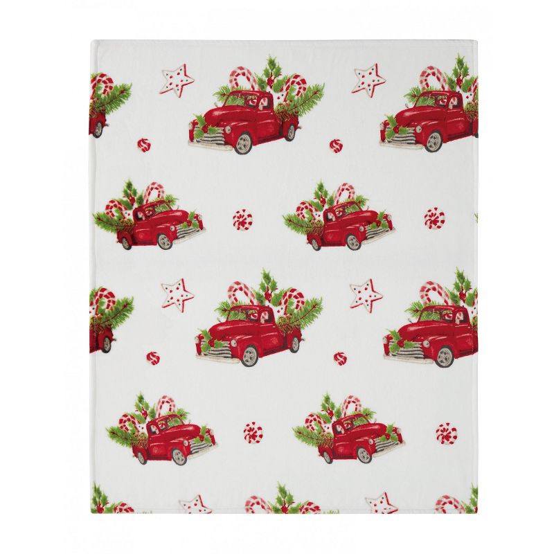 Kate Aurora Holiday Red Pickup Trucks, Candy Canes & Christmas Trees Accent Throw Blanket - 50 in. W x 60 in. L, 3 of 4
