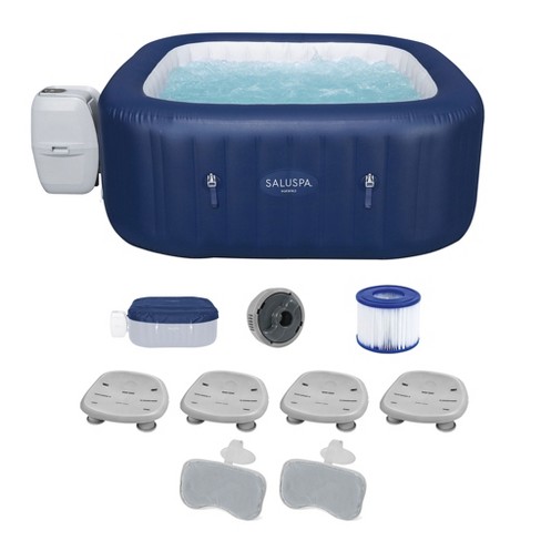 Bestway Saluspa Airjet Inflatable Square Hot Tub With 140 Soothing Jets, 4  Underwater Non-slip Seat & 2 Padded Headrest Pillow : Target