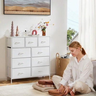 SKRAN 9 Tall Fabric Clothes Cabinet Storage, Wood Top Surface Table Chest Of Drawers, Living Room, Hallway, Porch,Kids Bedroom Dresser
