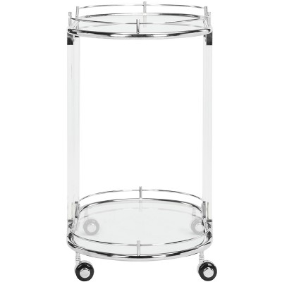 Small Clear Acrylic and Brass Oval Bar Cart with Storage