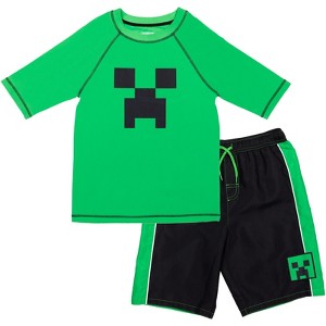 Minecraft Zombie Creeper Alex Steve Rash Guard and Swim Trunks Outfit Set Little Kid to Big Kid - 1 of 4